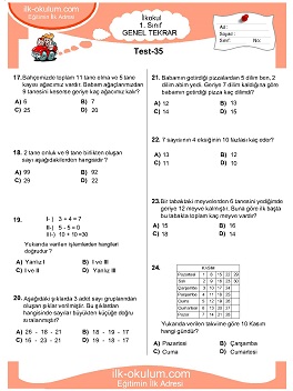 ilkokul 1. Sınıf Genel Tekrar Testleri 